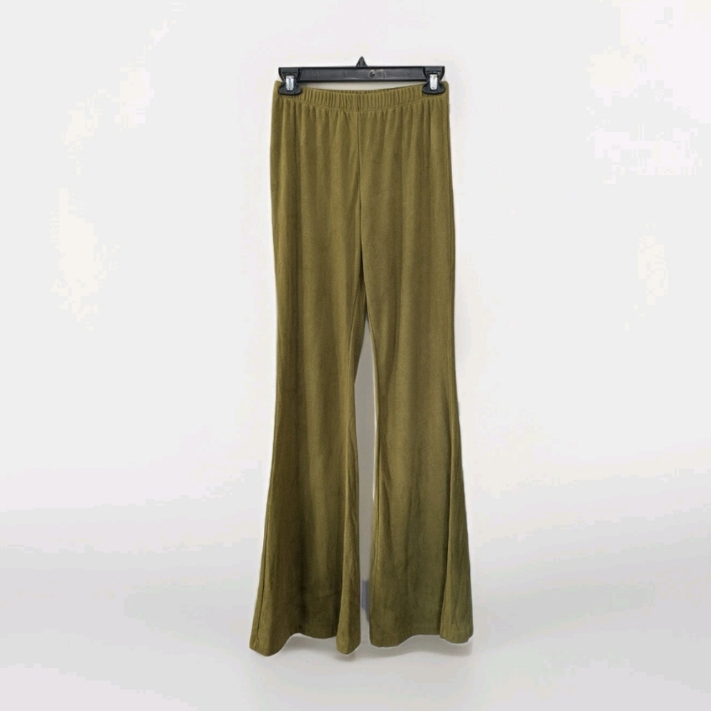 Forever 21 Faux Suede Flare Pants Pull On‎ Green Med Forest Fairy Festival Boho